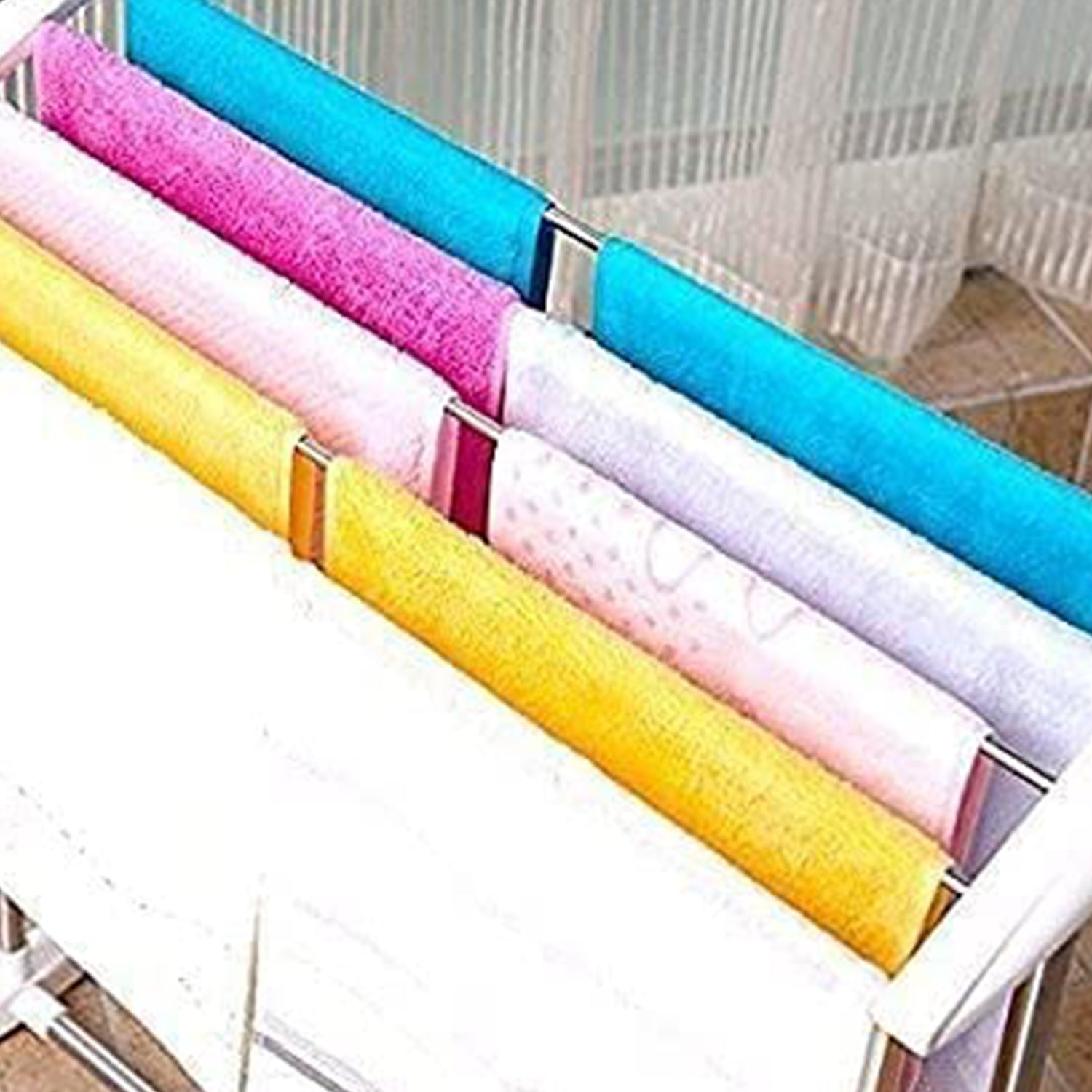 8724 Multi-Functional Single Tier Mobile Towel Foldable Rack for Cloth and Towel / Stainless Steel and Plastic Made Mobile Towel and Cloth Rack Holder Indoor / Outdoor Standing Movable Cloth Dryer Rack, Balcony Cloth Drying Stand 8724 Multi-Functional Single Tier Mobile Towel Foldable Rack for Cloth and Towel / Stainless Steel and Plastic Made Mobile Towel and Cloth Rack Holder Indoor / Outdoor Standing Movable Cloth Dryer Rack, Balcony Cloth Drying Stand